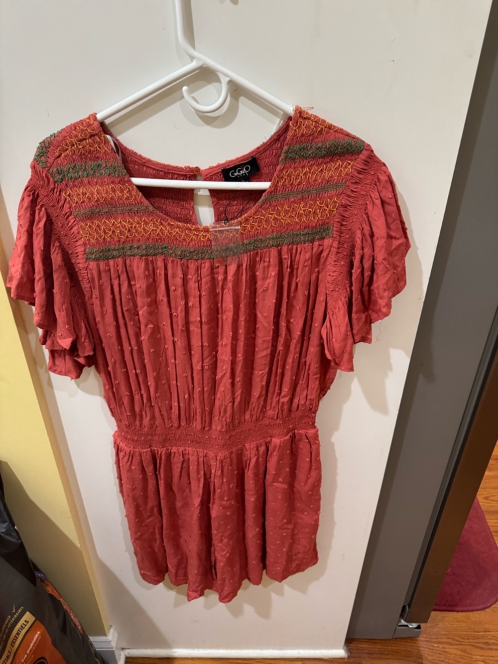 Gigi O  Coral Smocked Yoke Romper
